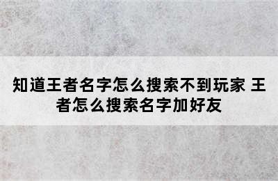 知道王者名字怎么搜索不到玩家 王者怎么搜索名字加好友